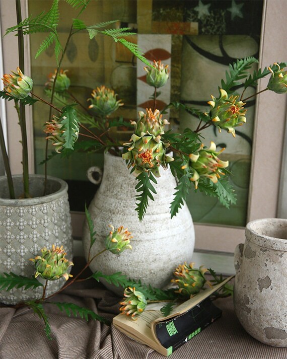 22.8 Tall Artificial Retro Flower Stem King Protea Real Touch Silk