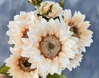 18.9" Artificial Milky white sunflower bouquet silk flower fall decor table flower for vase faux flower for bouquet vase flower