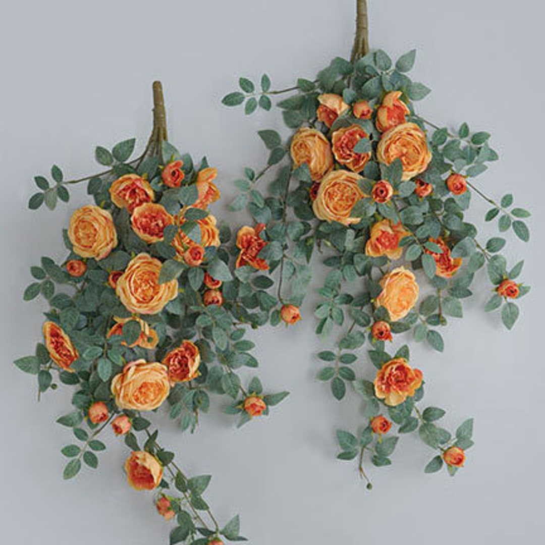Window Dressing Artificial Flower Orange Rose Rattan Wall Hanging Silk