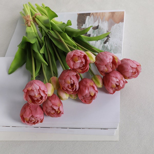 15 "Handgemaakte 5 dubbelbladige tulpen boeket kunsttulpen bloemen real touch tulp witte tulp paarse tulp home decoratie arrangement