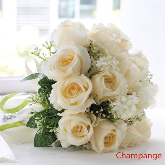 Bouquet De Soie Rose Blanche Fleurs Mariage Boque Eucalyptus Mariage Paquet Marron Fleurs à La Main Artificielle Faux Mariage Decoryh 003