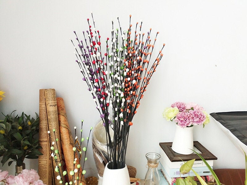 DULRLLY 6Pcs Artificial Pussy Willow Branches for Tall Vase, 44in Fake  Willow Stems Silk Flower, Faux Ficus Twig Greenery Branches Stems for Vase