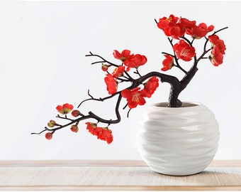 Artificial Cherry flower bonsai silk Plum Peach Blossom Branch Silk Flower Tree Flower bud For Wedding Party Decors artificial plant flowers