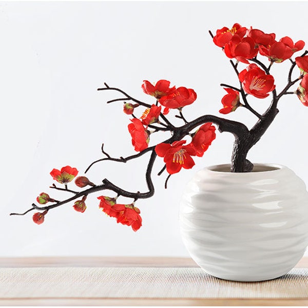 Artificial Cherry flower bonsai silk Plum Peach Blossom Branch Silk Flower Tree Flower bud For Wedding Party Decors artificial plant flowers