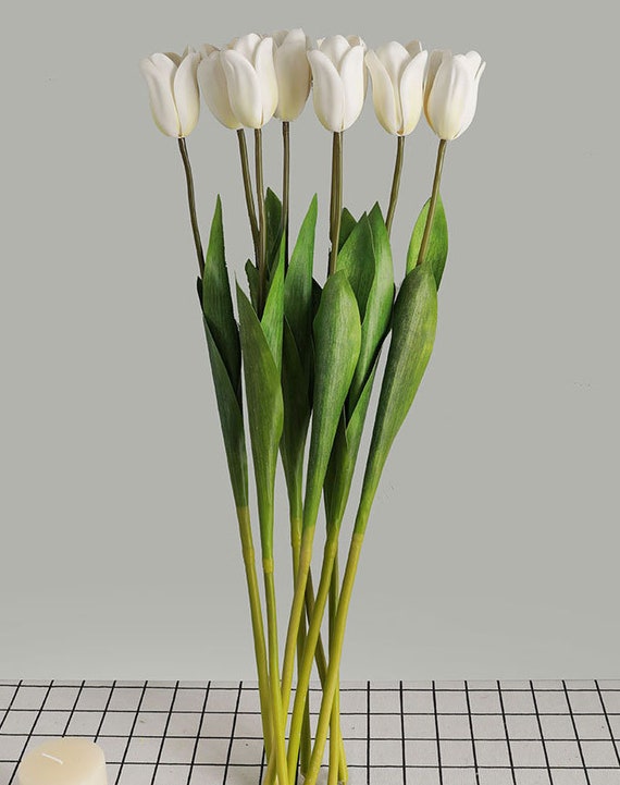Ramo de tulipanes artificiales Flores de seda Tulipanes  Toque real Blanco-11897