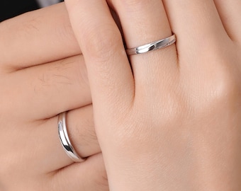 Anillos de pareja Mi Amour, alianza de boda de plata de ley para él y ella, tamaño ajustable, grabado personalizado, anillo de promesa minimalista personalizado