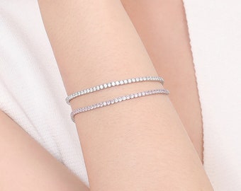 Tennis Diamant Armband, Elegante Einfache Minimalist Sterling Silber Pink Diamant Zierliche Stapelbare Armband Geschenk für Mutter Schwester Sie