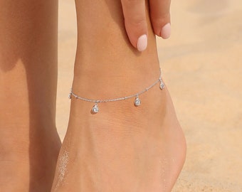 Bling Bling Anklet, 925 Sterling Silver Simple Dainty Minimalist Summer Beach Pool Outfit Feet Accessory, Leg Chain Ankle Bracelet for Women