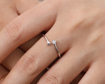 Anillo de estrella diminuta, anillo meñique midi 925 plata de ley delicado simple minimalista delicado único lindo apilamiento ajustable amistad hermana anillo