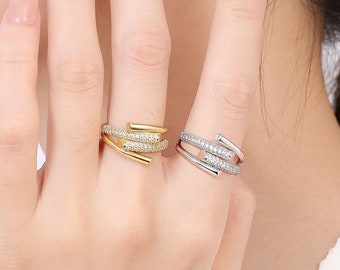 Moderne Anziehungskraft Ring, Einzigartige Bold Chic stapelbar Ring, 925 Sterling Silber & Gold Dicke Trendy Stilvolle Größe Einstellbare Ring, Geschenk für Ihre Mutter