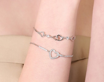 925 Sterling Silber Herz Diamant Freundschaft Mutter Tochter Schwester Armband Geschenk für Sie