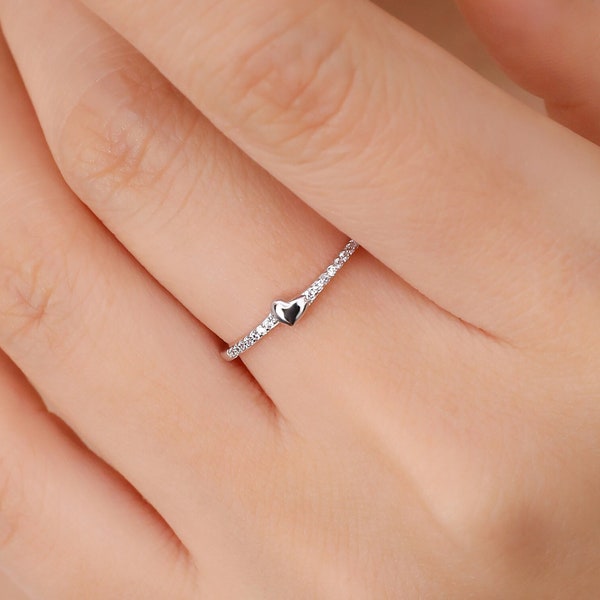 Petite Amour Ring, 925 Sterling Silver Tiny Dainty Minimalist Stackable Promise Friendship Ring Perfect for Everyday Wear Ideal Gift Women