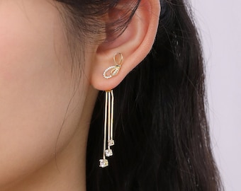 Multi-Use Bow Diamond Earrings, 925 Sterling Silver/Gold Dangle or Stud Wedding Earrings Mix & Match Lightweight Elegant Dainty Unique Cute
