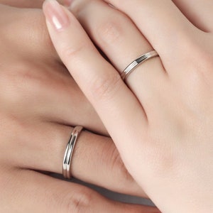 Simple Plain Couples Rings 925 Sterling Silver Size Adjustable