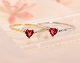 Red Stone Heart Ring, 925 Sterling Silver Dainty Gold Ring Heart Shape Red Stone Ring Minimalist Unique Friendship Ring Promise Ring For Her