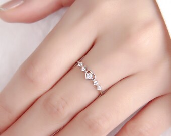 Anniversary Gift 925 Ring Promise Ring Wedding Band Thin Minimalist Women/'s Band Sterling Silver Heart Band