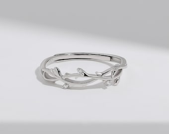 Geheime Tuin Ring, Leaf Vine Kroon van Doornen Krans Boomschors Ring, Eenvoudige Sierlijke Minimalistische 925 Sterling Zilver Maat Verstelbare Ring Cadeau