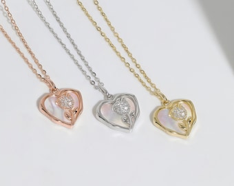 Rosen-Herz-Halskette, einzigartiger Blumen-Herz-Anhänger, zierliche, zarte 925er-Sterlingsilber-Freundschafts-Schwester-Mutter-Tochter-Halskette-Geschenk