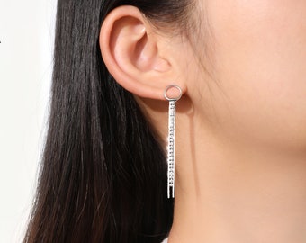 Elegant Dangle Earrings, 925 Sterling Silver Lightweight Minimalist Dainty Delicate Simple Long Diamond Cubic Zirconia Thread Gold Earrings