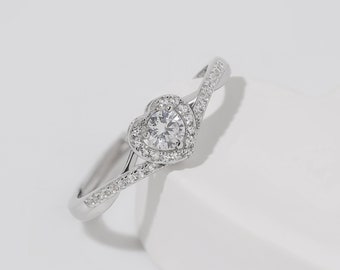 gehegten Herz Ring, Herzförmige Runde Diamant Verlobungsring, Sterling Silber Einstellbar Elegante Prinzessin Versprechen Ring Jubiläumsgeschenk