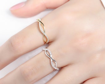 Twist Stackable Ring, 925 Sterling Silver Cubic Zirconia CZ Gold Ring Simple Dainty Minimalist Stacking Ring Matching Bestfriend Sister Ring