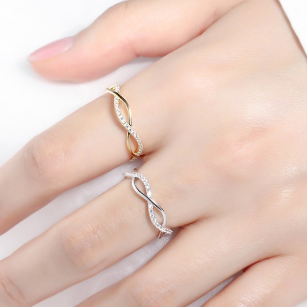 Twist Stackable Ring, 925 Sterling Silver Cubic Zirconia CZ Gold Ring Simple Dainty Minimalist Stacking Ring Matching Bestfriend Sister Ring