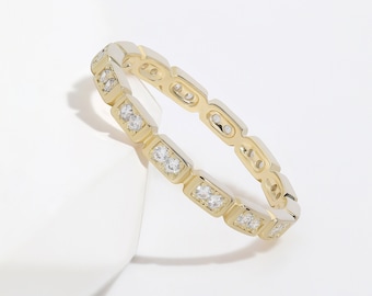 Little Blocks Ring, minimalistischer, zierlicher, schlichter, stapelbarer Gold-Diamantring, Versprechen, Hochzeit, Freundschaftsring, Jahrestag, süßes Geschenk für ihre Frau