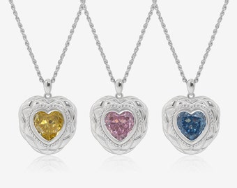 Prinzessin Heart Halskette, 925 Sterling Silber Gelb Rosa Blau Steine Zierliche Minimalist Stapelbar Freundschaft Halskette Geschenk für Sie