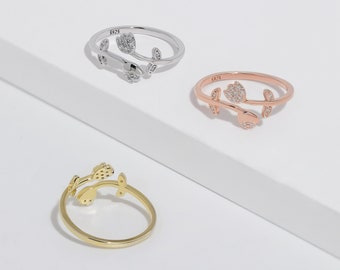 Romantische Rose Ring, Zierliche Einzigartige Elegante Blume Floral 925 Sterling Silber Ring, Rosegold & Gold Größe Einstellbare Freundschaft Versprechen Ring