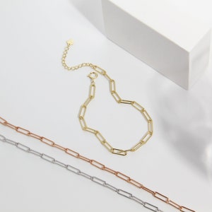 Paperclip Chain Bracelet, 925 Sterling Silver Simple Minimalist Dainty Rose Gold & Gold Stacking Bracelet Perfect for Everyday Wear for Her Paperclip Chain