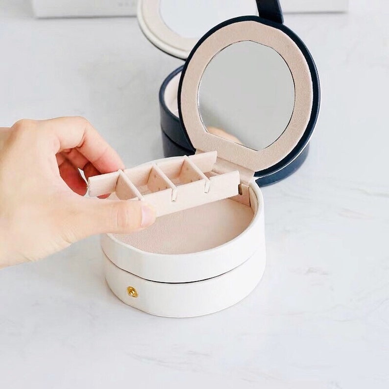 Small Travel Jewelry Box Case with Mirror Imitation Leather Etsy