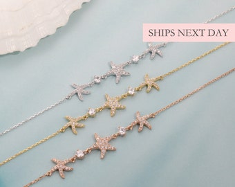 Starfish Bracelet, 925 Sterling Silver Ocean Sea Star Rose Gold & Gold Bracelet Dainty Minimalist Beach Hawaiian Jewelry for Her Bridesmaids