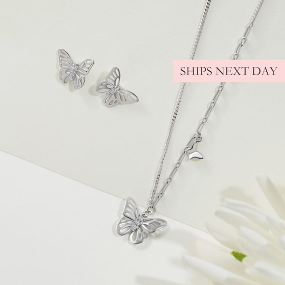 Butterfly necklace on sale earring set