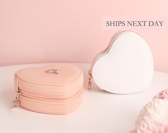 Heart Shape Travel Jewelry Box, PU Leather Mini Organizer Portable Display Storage Holder Pink Blue White Multi-fuction Jewelry Case for Her