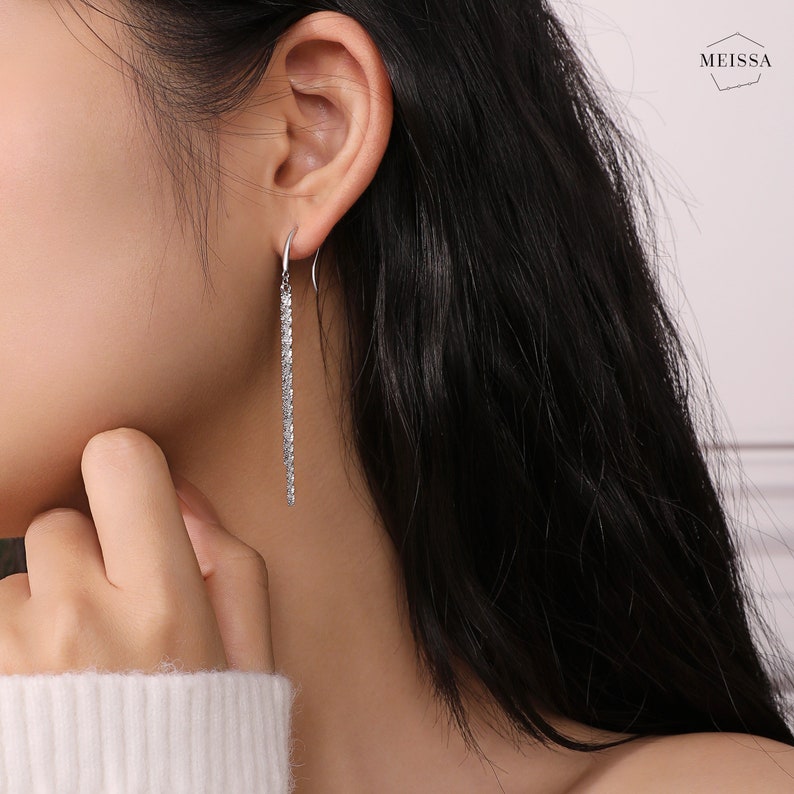 Elegant Minimalist Earrings, 925 Sterling Silver Delicate Simple Long Dangle Statement Earring Gift for Bridesmaid Her Sister Girlfriend Mom image 5
