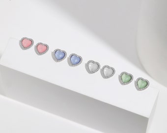 Colorburst Kristall Ohrringe, Bunte Steine Einfache Minimalist Diamant Ohrstecker, 925 Sterling Silber Herz Kreis Quadrat Ohrringe Geschenk für Sie