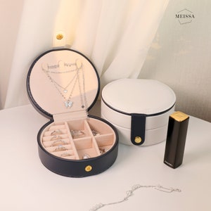 Small Travel Jewelry Box Case with Mirror, Imitation Leather Mini Organizer Portable Display Storage Case Holder, Multi-fuction Jewelry Case image 3