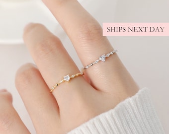 Tiny Heart Ring, 925 Sterling Silver Dainty Simple Minimalist Promise Ring Cute Best Friend Friendship Stackable Matching Diamond Gold Ring