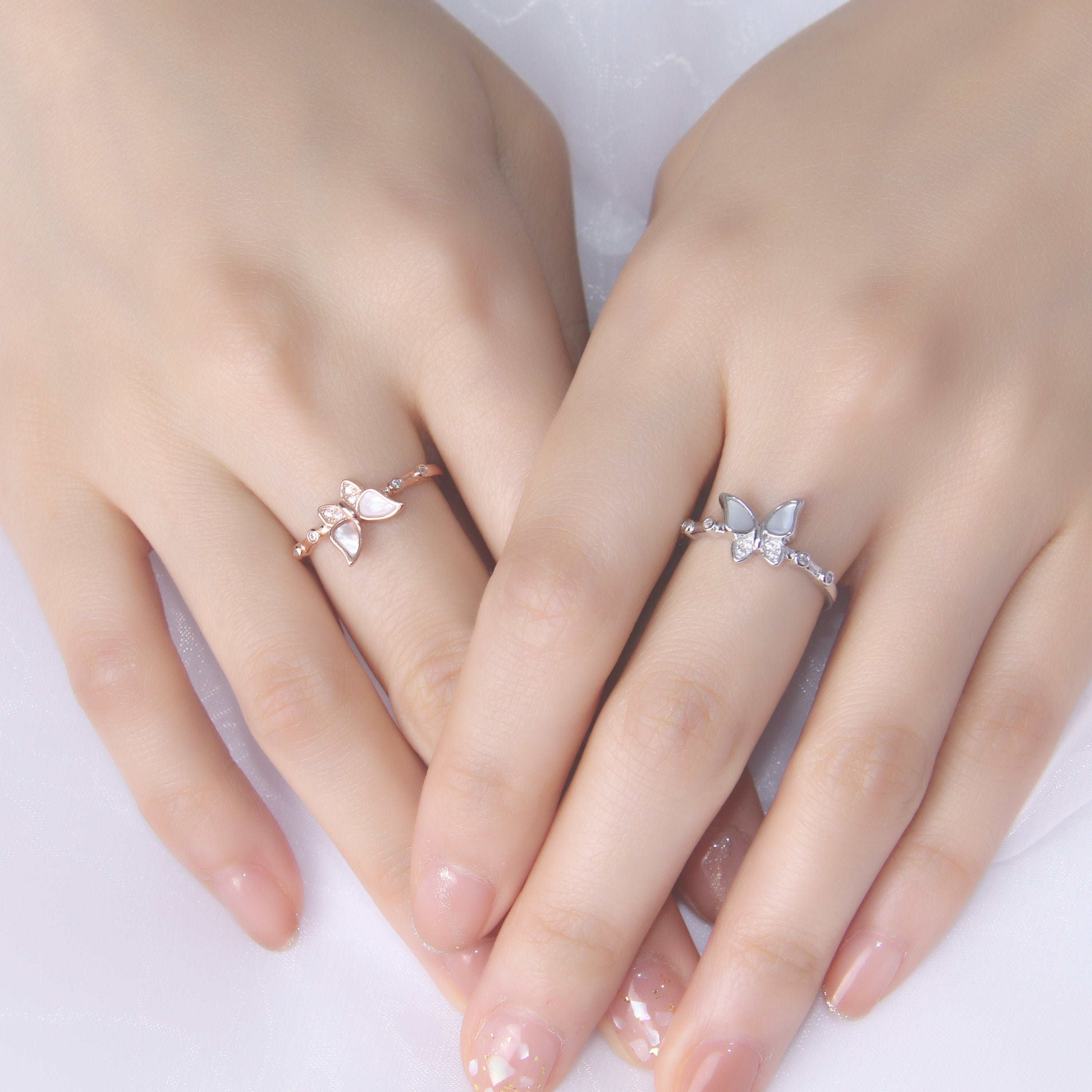 Elegant Mother of Pearl Butterfly Ring