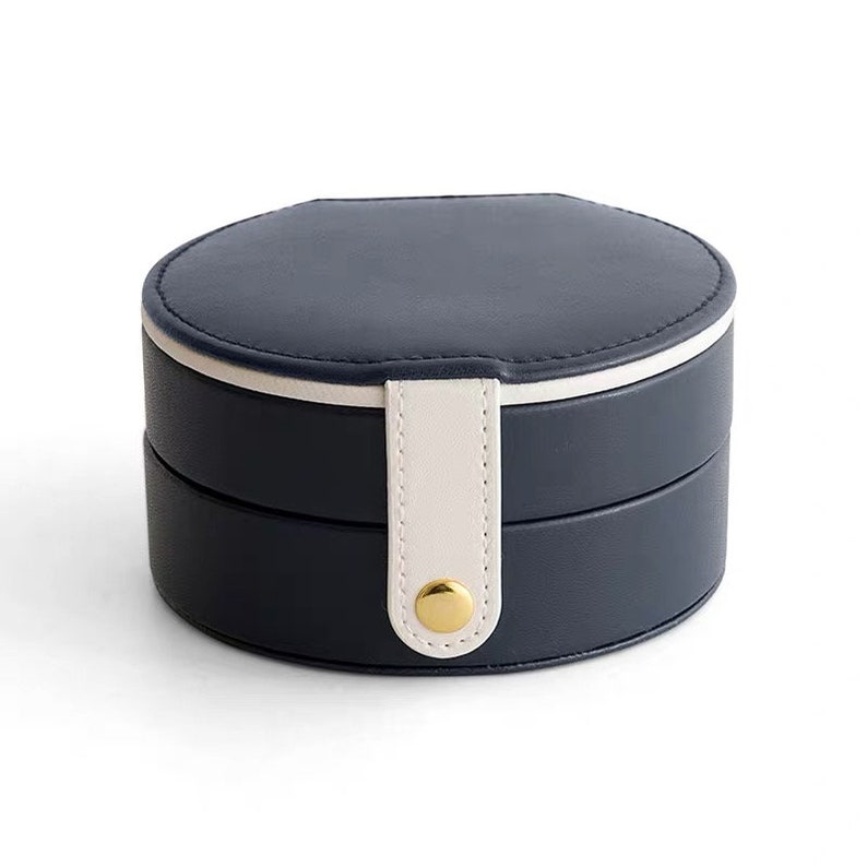 Small Travel Jewelry Box Case with Mirror, Imitation Leather Mini Organizer Portable Display Storage Case Holder, Multi-fuction Jewelry Case Navy Blue