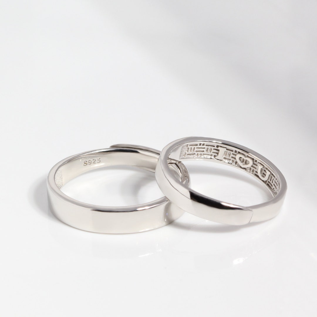 Simple Silver Wedding Bands 925 Sterling Silver Couples Etsy