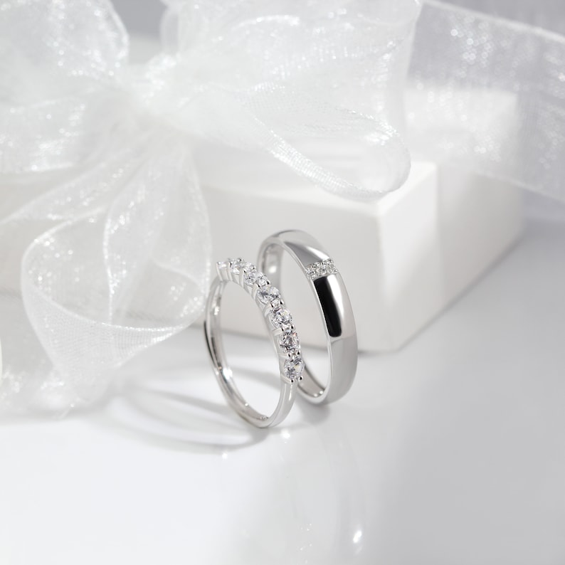 Simple Couple Wedding Bands 925 Sterling Silver CZ Men & - Etsy