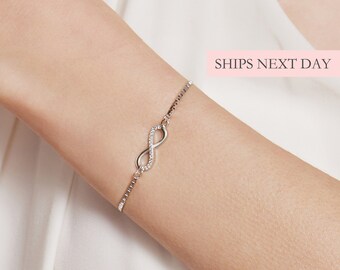 Simple Infinity Bracelet,  925 Sterling Silver Dainty Simple Minimalist Unique Elegant Stack Layering Friendship Bracelet Gift for Her Mom