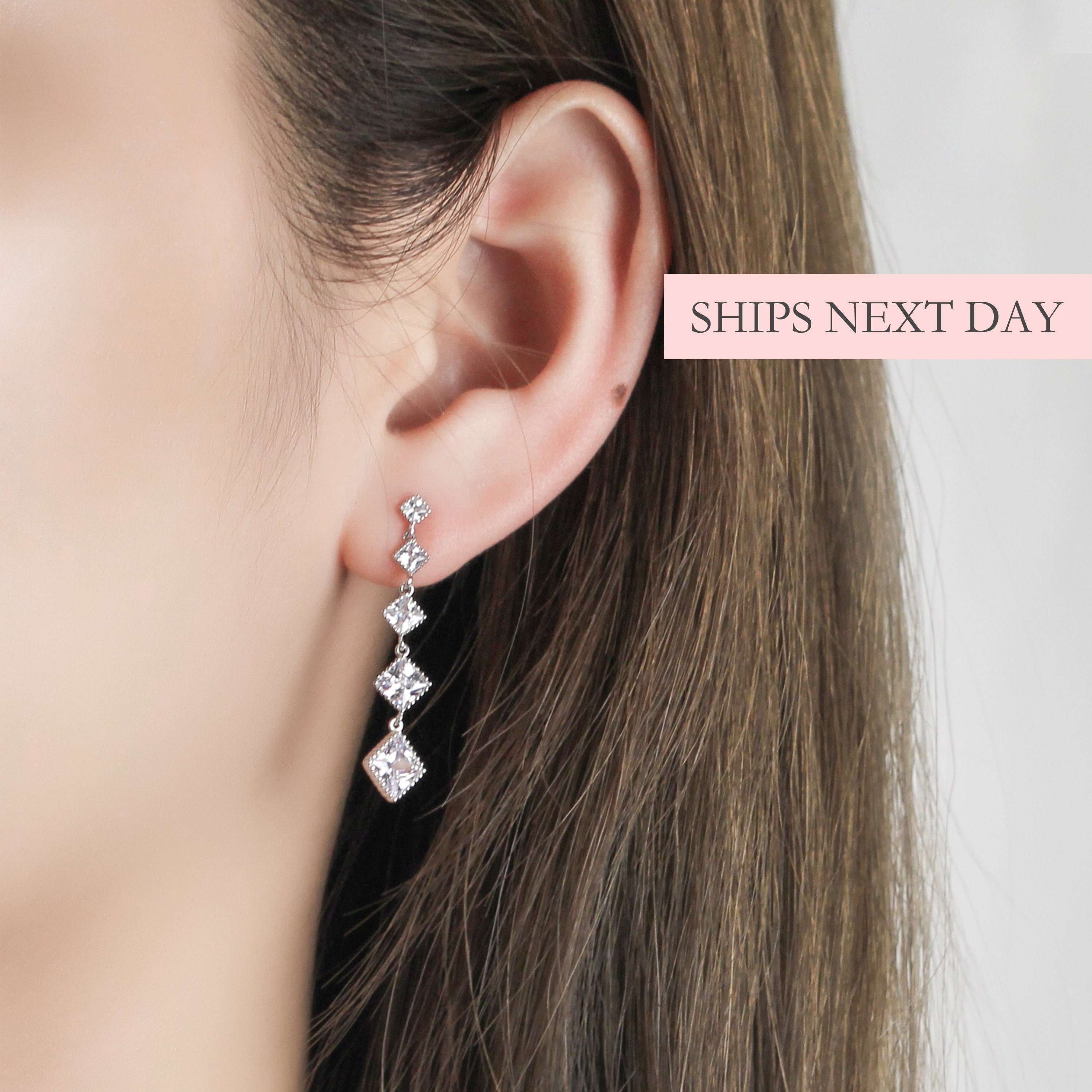 Simple Elegant Diamond Dangle Drop Earrings 925 Sterling - Etsy