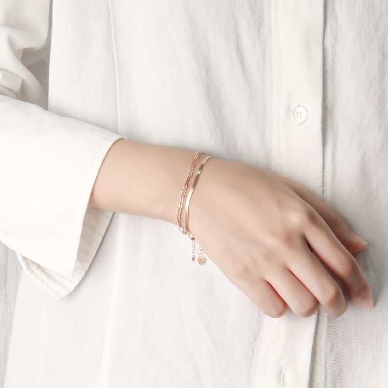 Paperclip Chain Bracelet, 925 Sterling Silver Simple Minimalist Dainty Rose Gold & Gold Stacking Bracelet Perfect for Everyday Wear for Her image 6