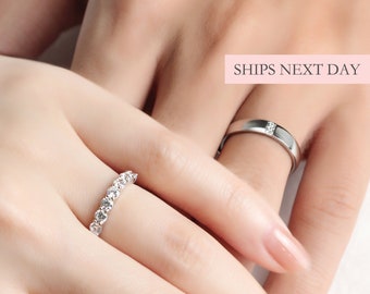 Schlichte paar Eheringe, 925 Sterling Silber CZ Männer & Frauen Versprechen Ringe Größe einstellbar minimalistische Ringe personalisierte Geschenk für sie und ihn