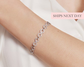 Infinite Love Bracelet, 925 Sterling Silver/Rose Gold/Gold Dainty Minimalist Unique Elegant Diamond Friendship Bracelet Anniversary Gift Her