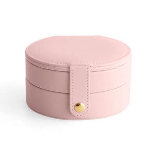 Small Travel Jewelry Box Case with Mirror, Imitation Leather Mini Organizer Portable Display Storage Case Holder, Multi-fuction Jewelry Case Pink
