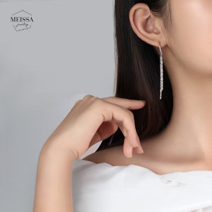 Pendientes minimalistas elegantes, plata de ley 925, delicado, simple, largo, colgante, regalo para dama de honor, su hermana, novia, mamá imagen 7