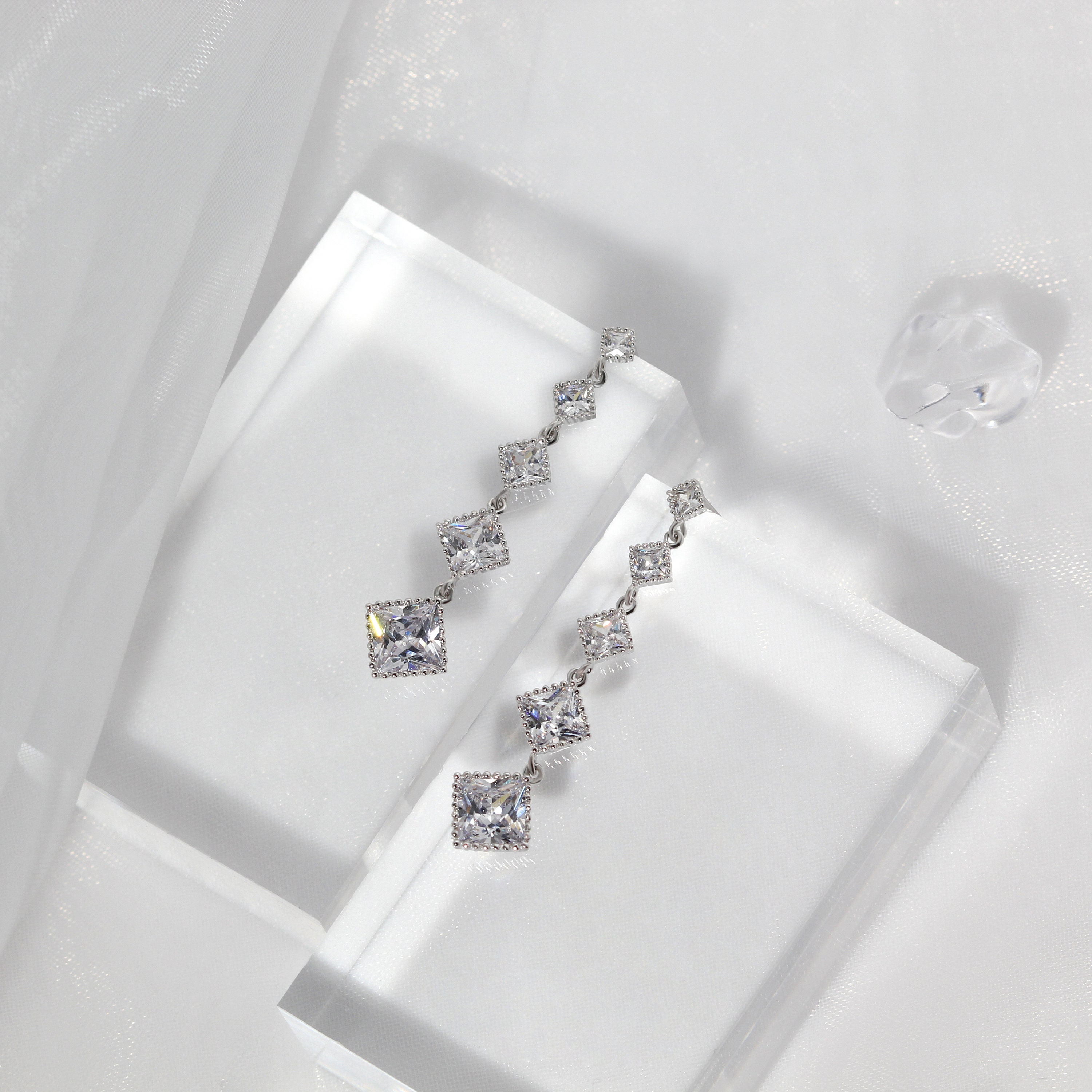 Simple Elegant Diamond Dangle Drop Earrings 925 Sterling - Etsy
